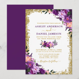 Convites Casamento Dourado de Lama Roxo Elegante Moderno