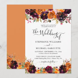 Convites Casamento Dourado de Lâmpadas Florais de Outono