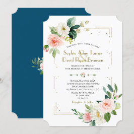 Convites Casamento Dourado de Largas Brancas Blush