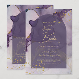 Convites Casamento Dourado de Lavanda Roxo de Mente de Tint
