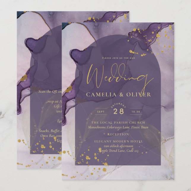 Convites Casamento Dourado de Lavanda Roxo de Mente de Tint (Frente/Verso)