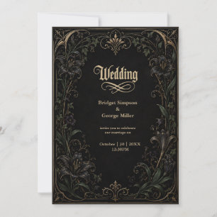 Convites Casamento Dourado de Lírio Murcha Gótica Medieval