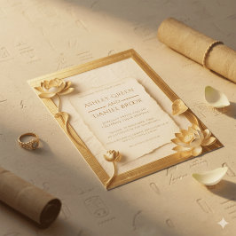 Convites Casamento Dourado de Lotus Egípcio, luxo Papyrus