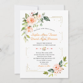 Convites Casamento Dourado de Lúpulo de Coral Floral