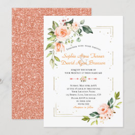 Convites Casamento Dourado de Lúpulo de Coral Floral
