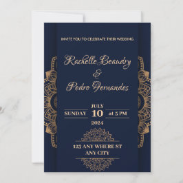Convites Casamento Dourado de luxo azul