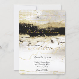 Convites Casamento Dourado de luxo branco-negro e champanhe
