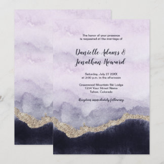 Convites Casamento Dourado de Marble Lavanda Contemporânea