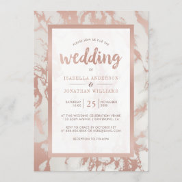Convites Casamento Dourado de Marble Moderno Rosa