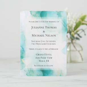 Convites Casamento Dourado de mármore branco Chic Mint
