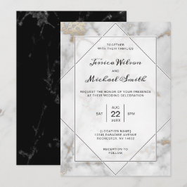 Convites Casamento Dourado de mármore branco e preto modern