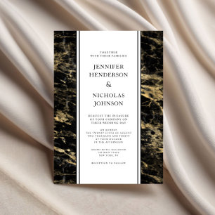 Convites Casamento Dourado de mármore negro legante