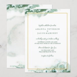 Convites Casamento Dourado de Moldura de Mármore Verde