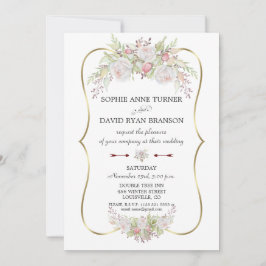 Convites Casamento Dourado de Molduras Brancas Elegantes
