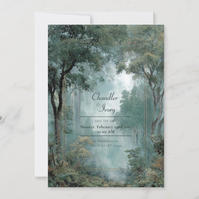 Convites Casamento Dourado de Molody Misty Forest (Frente)