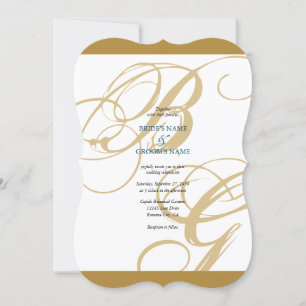 Convites Casamento Dourado de Monograma de Script Elegante 