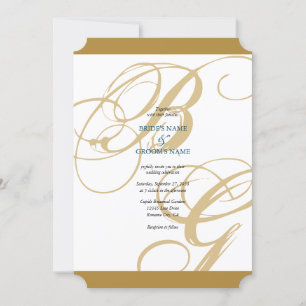 Convites Casamento Dourado de Monograma de Script Elegante