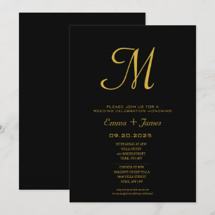 Convites Casamento Dourado de Monograma de Script Minimalis
