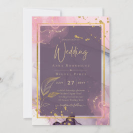 Convites Casamento Dourado de Múrpura Roxo de Lavanda LeahG