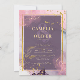 Convites Casamento Dourado de Múrpura Roxo de Lavanda LeahG