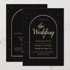 Convites Casamento DOURADO de Noite Estelar Mística Negra