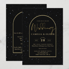 Convites Casamento DOURADO de Noite Estelar Mística Negra