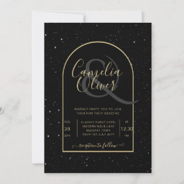 Convites Casamento DOURADO de Noite Estelar Mística Negra