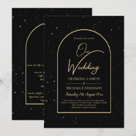 Convites Casamento DOURADO de Noite Estelar Mística Negra