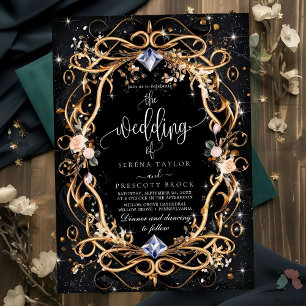 Convites Casamento Dourado de ornamentados e Ouros Negros