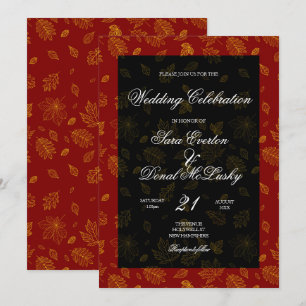 Convites Casamento Dourado de outono de Vermelho e Negro
