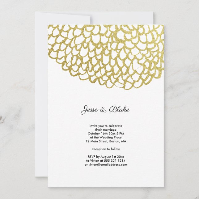 Convites Casamento Dourado de Padrões Petais desenhados à m (Frente)