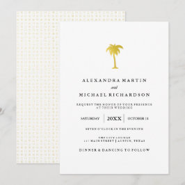 Convites Casamento Dourado de Palmeiras Elegante Faux