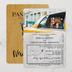 Convites Casamento Dourado de Passaporte Nova Iorque