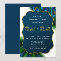 Casamento Dourado de Penas Peacock Elegante