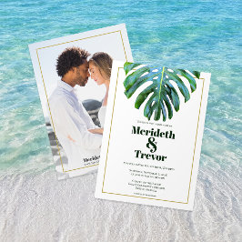 Convites Casamento Dourado de Photo Beach com Folha Tropica