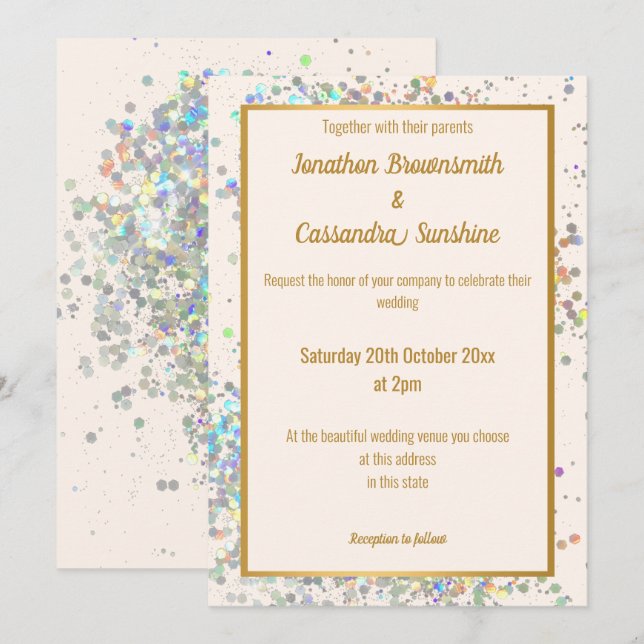 CONVITES CASAMENTO DOURADO DE PINCO  MODERNO (Frente/Verso)