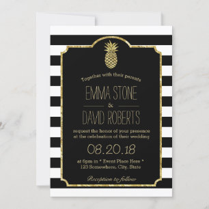Convites Casamento Dourado de Pineapple Modern Stripes
