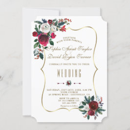 Convites Casamento Dourado de pinheiro Floral de inverno en