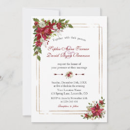 Convites Casamento Dourado de Poinsettia Branca Vermelha Mo