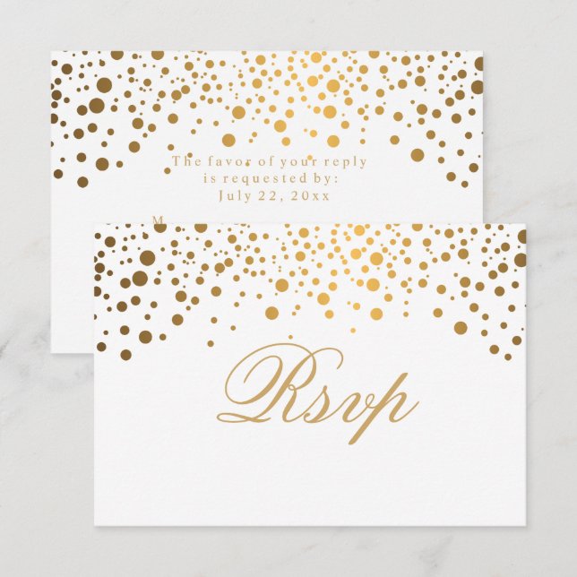 Convites Casamento Dourado de pontos de Confetti e Branco R (Frente/Verso)