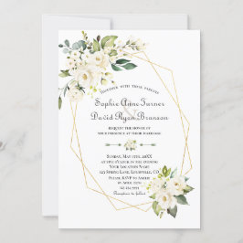 Convites Casamento Dourado de Quadros das Flores Brancas Ch