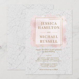 Convites Casamento Dourado de Quadros de Mármore Branco e 