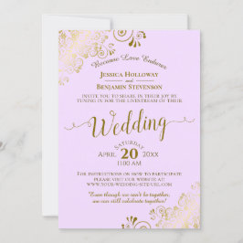 Convites Casamento Dourado de rendas Lilac Roxo Elegante Li