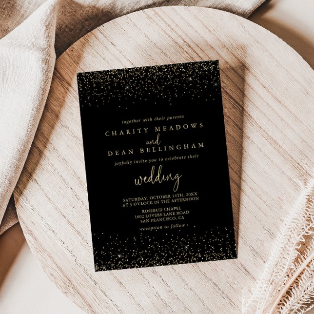 Convites Casamento Dourado de Rico de Caligrafia Confetti (Criador carregado)