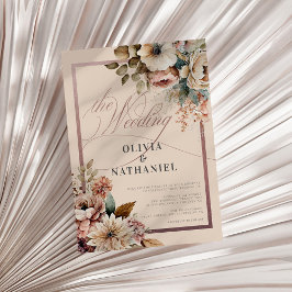 Convites Casamento Dourado de Rosa Floral de Aquarela Elega