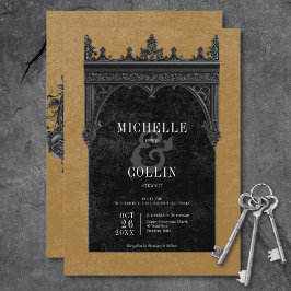 Convites Casamento Dourado de Rosas Pretos de Arco Duplo Gó