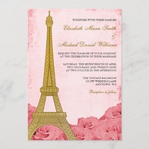 Convites Casamento Dourado de Rosas Rosa Eiffel Torre de Vi