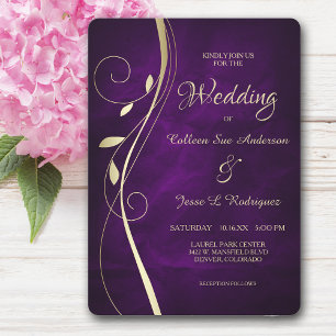 Convites Casamento Dourado de roxo roxo