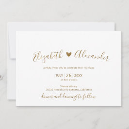 Convites Casamento Dourado de Script Branca Elegante Modern