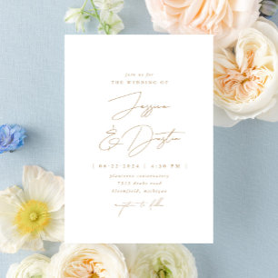 Convites Casamento Dourado de Script Minimalista Elegante